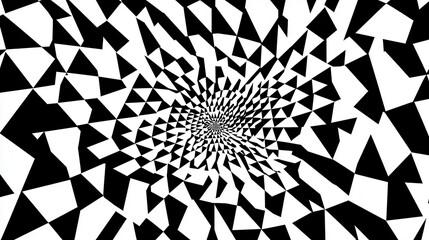 Fototapete - Monochrome Abstract Pattern of Twisting Triangles Creating a Dynamic Visual Illusion with Black and White Colors on a Minimalistic Background
