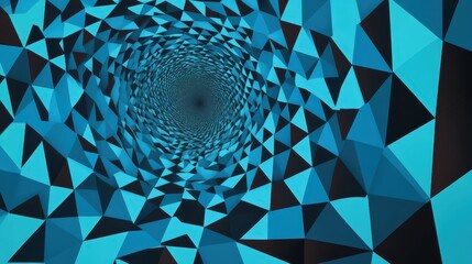 Fototapete - Abstract geometric tunnel with vibrant blue and black triangular patterns creating a sense of depth and movement for modern design projects