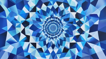 Fototapete - Abstract Blue Geometric Spiral Pattern with Triangular Shapes and Vivid Gradients, Captivating Textures and Depth for Artistic Background or Design Use
