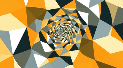 Fototapete - Abstract geometric spiral pattern in vibrant yellow and gray colors, dynamic shapes creating a mesmerizing illusion of depth and motion in a modern design