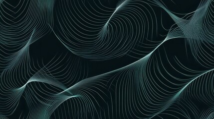 Fototapete - Abstract swirl waves on dark background with flowing lines in shades of green, creating a sense of depth and movement in a modern design