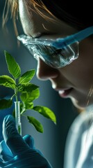 Poster - Scientist examining plant specimen in laboratory setting