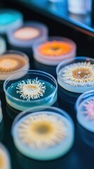 Poster - Colorful Petri Dishes with Microbial Growth Patterns