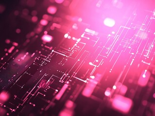 Poster - Abstract digital background with pink glowing lines