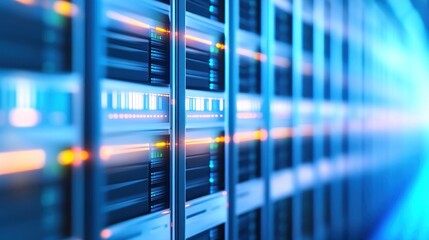Poster - High-tech server room with illuminated data racks