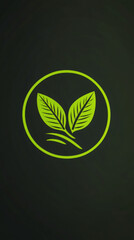Poster - Green leaves logo growing inside a circle promoting nature and sustainability on a dark background