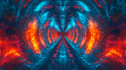 Wall Mural - red and blue light streaks converge into a vibrant tunnel, creating an intense futuristic pathway fi