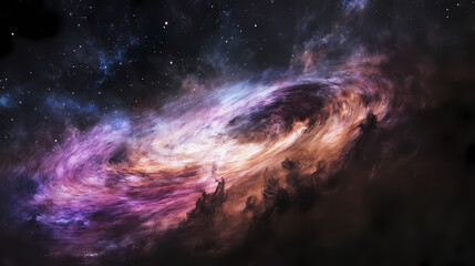 Wall Mural - Vibrant cosmic cloud with stars and nebula showcasing beautifully blended colors of purple, pink, blue, and black in a stunning galactic background. Galactic Optical Illusions. Illustration