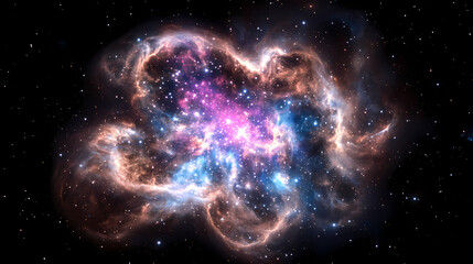 Wall Mural - Vibrant cosmic cloud with stars and nebula showcasing beautifully blended colors of purple, pink, blue, and black in a stunning galactic background. Galactic Optical Illusions. Illustration