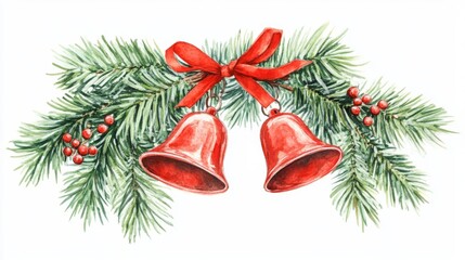 Canvas Print - A watercolor-designed Christmas bell, isolated on a transparent background