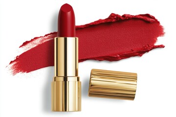 Red lipstick set against a clear background