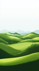 Aufkleber - Green landscape with rolling hills covered in grass and trees, creating a peaceful and serene atmosphere