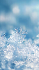 Aufkleber - Close-up of delicate snowflakes glistening against a soft blue background, capturing the intricate beauty of winter