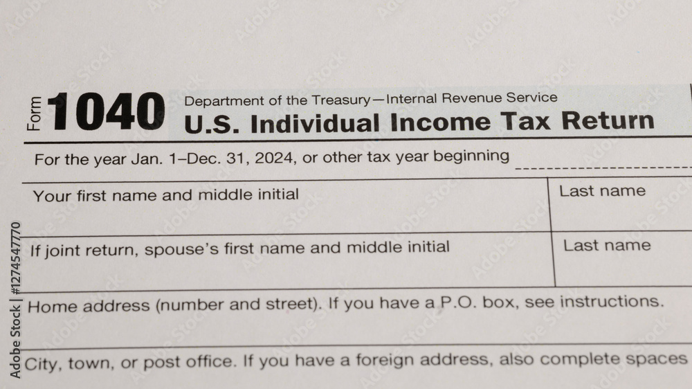 Form 1040 for filing an Individual Income Tax Return. The document ...