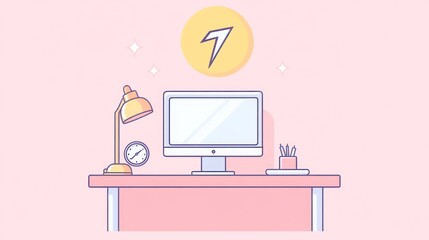 Poster - Desk workspace computer work home office minimalist background
