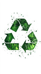Poster - Green recycle symbol with watercolor splashes, promoting environmental awareness and sustainable practices
