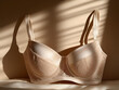 © yusuf - Elegant Beige Bra Displayed in Soft Warm Sunlight with Stylish Details. A beautiful beige bra photographed under soft sunlight, showcasing its delicate fabric and intricate design.