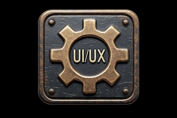Fototapete - Vintage-style UI/UX design gear icon, symbolizing software development, user interface, and digital experience innovation, Generative AI
