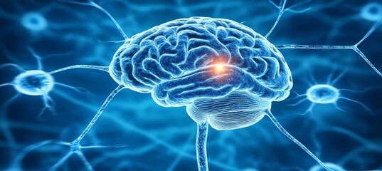 Poster - 3D Rendered Neuronal Network, Depicting Neuron Connections Within a Human Brain in Blue