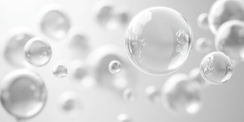 Poster - Transparent spheres gently float in a soft-focus background, reflecting light and creating an ethereal atmosphere, perfect for creative concepts