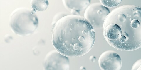 Poster - Transparent spheres float gracefully in a soft-lit space, creating a tranquil ambiance reminiscent of bubbles in water
