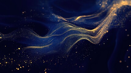 Wall Mural - Abstract gold and blue particle wave background.