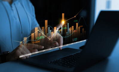 Poster - Analysis finance grow graph and market investment. Financial business plan,earnings,sale and strategy. Stock market chart, exchange financial growth diagram.