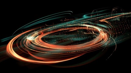 Wall Mural - Abstract swirling light trails forming concentric circles on black background. (1)