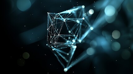 Poster - The concept of a futuristic sci-fi interface is represented through a 3D abstract digital technology background, incorporating gradient dots, lines, and themes of big data, stock, music, and