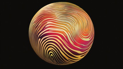 Wall Mural - Abstract sphere with swirling, vibrant red, orange, and gold patterns on a black background.