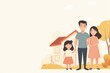 © Serhii - Joyful Asian Family in Casual Attire Welcoming Their New Home - Real Estate Scene with Space for Text