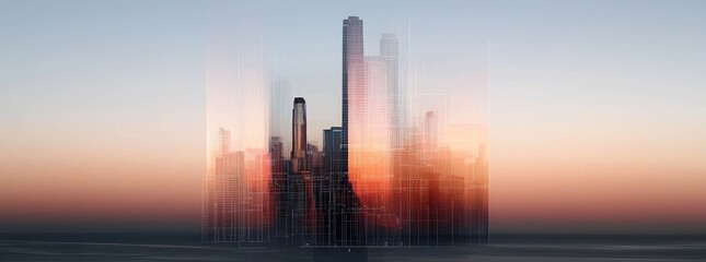 Poster - The concept of a modern city and communication network, incorporating IoT, smart city technology, and digital transformation, suitable for a wide banner advertisement
