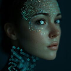 Poster - Futuristic modern 3d illustration of a cyborg girl with an electronic brain in stock image