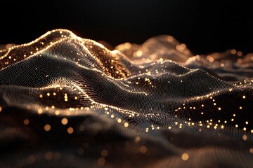 Aufkleber - The cyberspace grid is depicted through an abstract landscape background infused with 3D technology wireframe elements