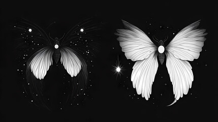 Wall Mural - Set of black and white wings tattoo. Celestial Light Wings. Illustration