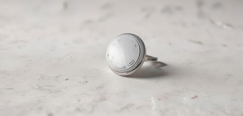 Small circular pin badge on a white background with a subtle texture ,  circular,  isolated