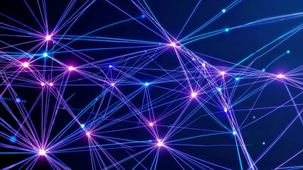 Poster - Glowing lines and dots forming a futuristic plexus network on a dark background, symbolizing technology, communication, or data transfer