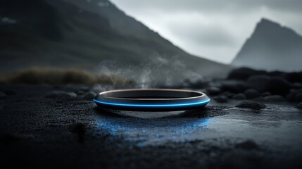 Poster - The rotation of a blue digital ring, infused with AI technology, is set against a futuristic abstract background that explores the generation of connection concepts through iconic visuals