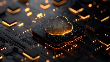 Poster - visualisation of cloud storage advantages is depicted in a shot of a corridor within a working data 