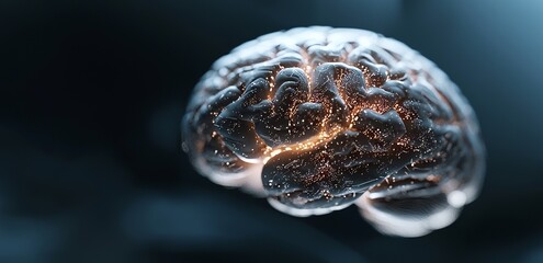 Poster - A Business Technology Internet Network Concept is embodied by the Digital Brain Hologram Hud, which utilizes stock AI and deep learning machines