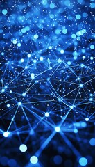 Poster - abstract blue network connection points and lines on dark background with bokeh effect