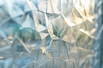 Poster - Intricate glass pattern reflecting warm sunlight creating a mosaic effect in a serene setting near a garden in the late afternoon