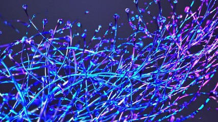 Poster - Abstract blue and purple branches are growing, expanding, and connecting, creating a complex network on a dark background, symbolizing growth, connection, and innovation