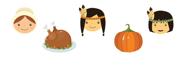 Poster - happy thanksgiving holiday object and element vector set