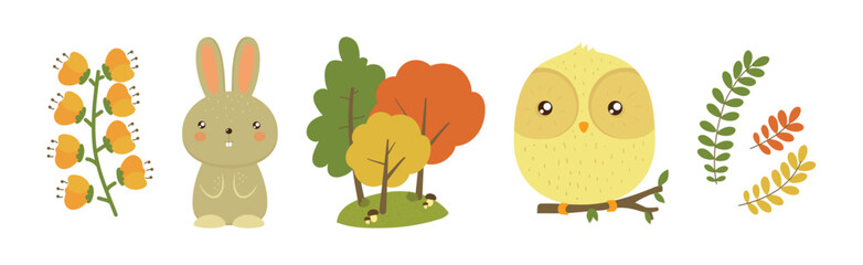 Poster - Autumn Forest and Woodland Object and Element Vector Set