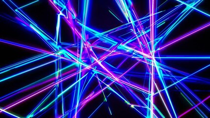Poster - Dynamic intersecting neon laser lights create a vibrant and energetic pattern against a dark background, featuring vivid blue and pink hues for a futuristic and abstract visual experience