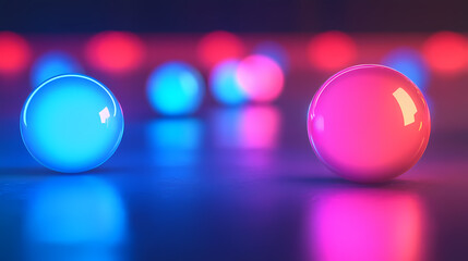 Wall Mural - Minimal abstract background. glowing fluid neon spheres against blurred backdrop. creative futuristic concept. 3d illustration in cyberpunk style. Cyberpunk Plasma Ribbons. Illustration