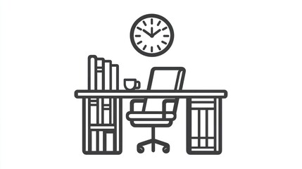 Poster - Office desk, chair, books, clock, workday