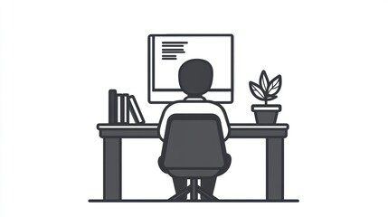 Poster - Person coding at desk, office plant, books, work