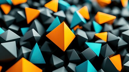 Poster - A 3D render depicting pyramids alongside information blocks in cyberspace
